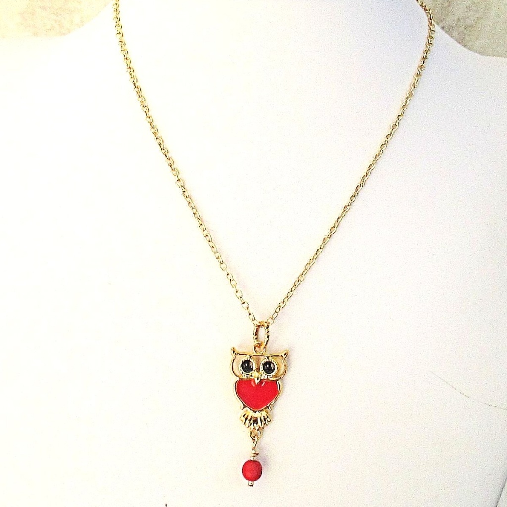 Red Owl Charm Chain Necklace